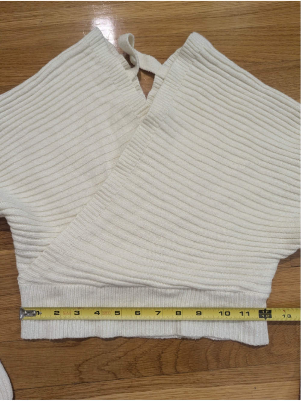 12th Tribe x Salty Blonde Cream Ribbed V-Neck Cross Front Sweater Small - Picture 9 of 12